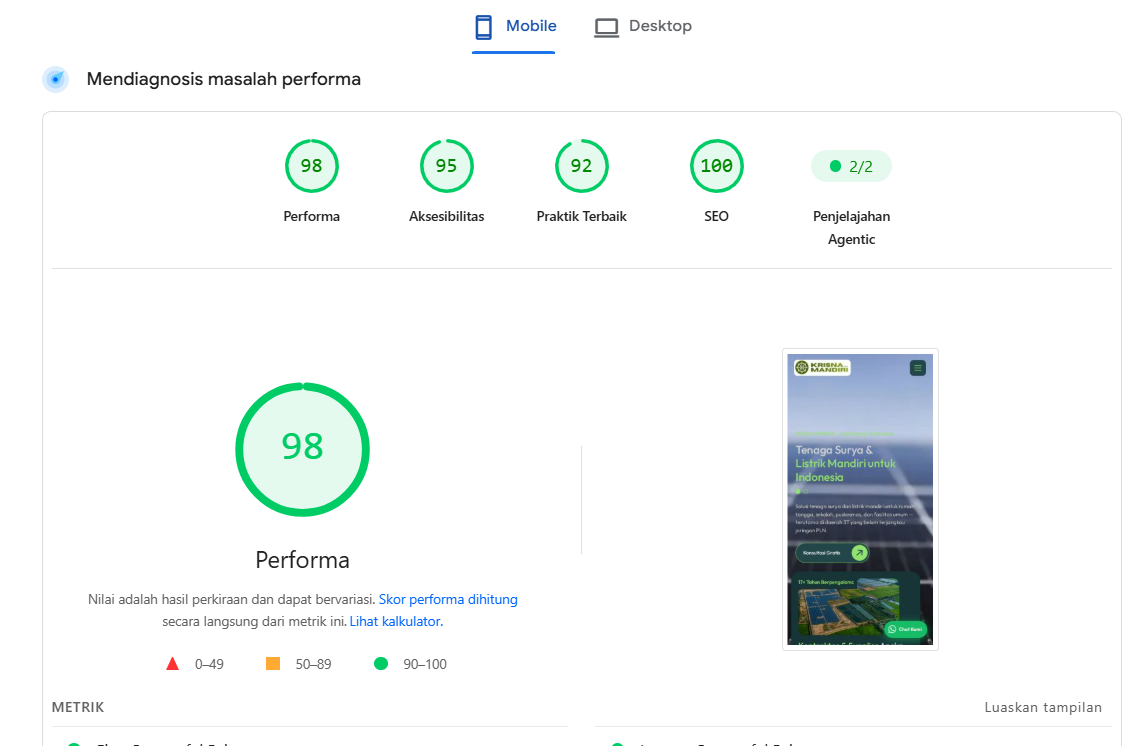 page speed website krisnamandiri.com