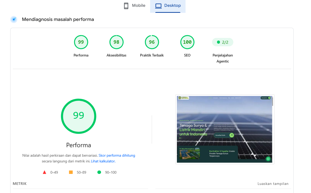 page speed website krisnamandiri.com dekstop