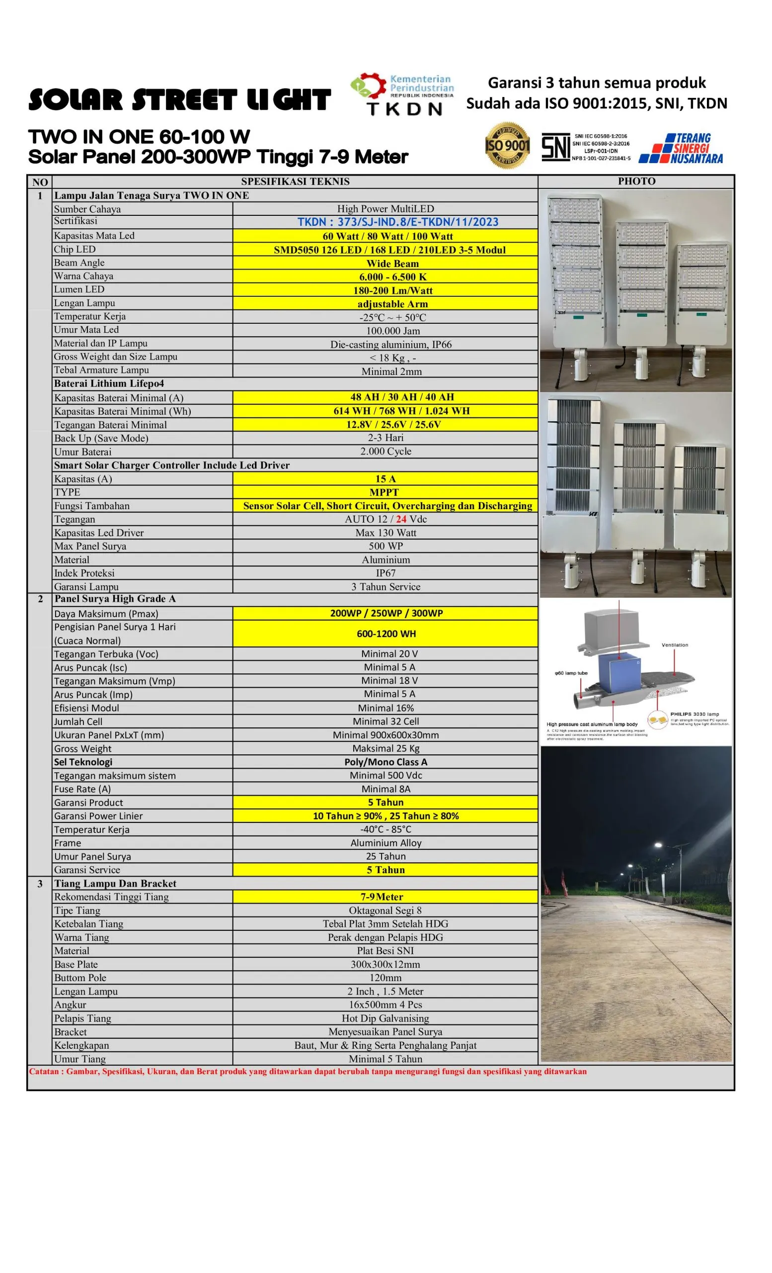 PJU Tenaga Surya 2 In 1 60 Watt TKDN