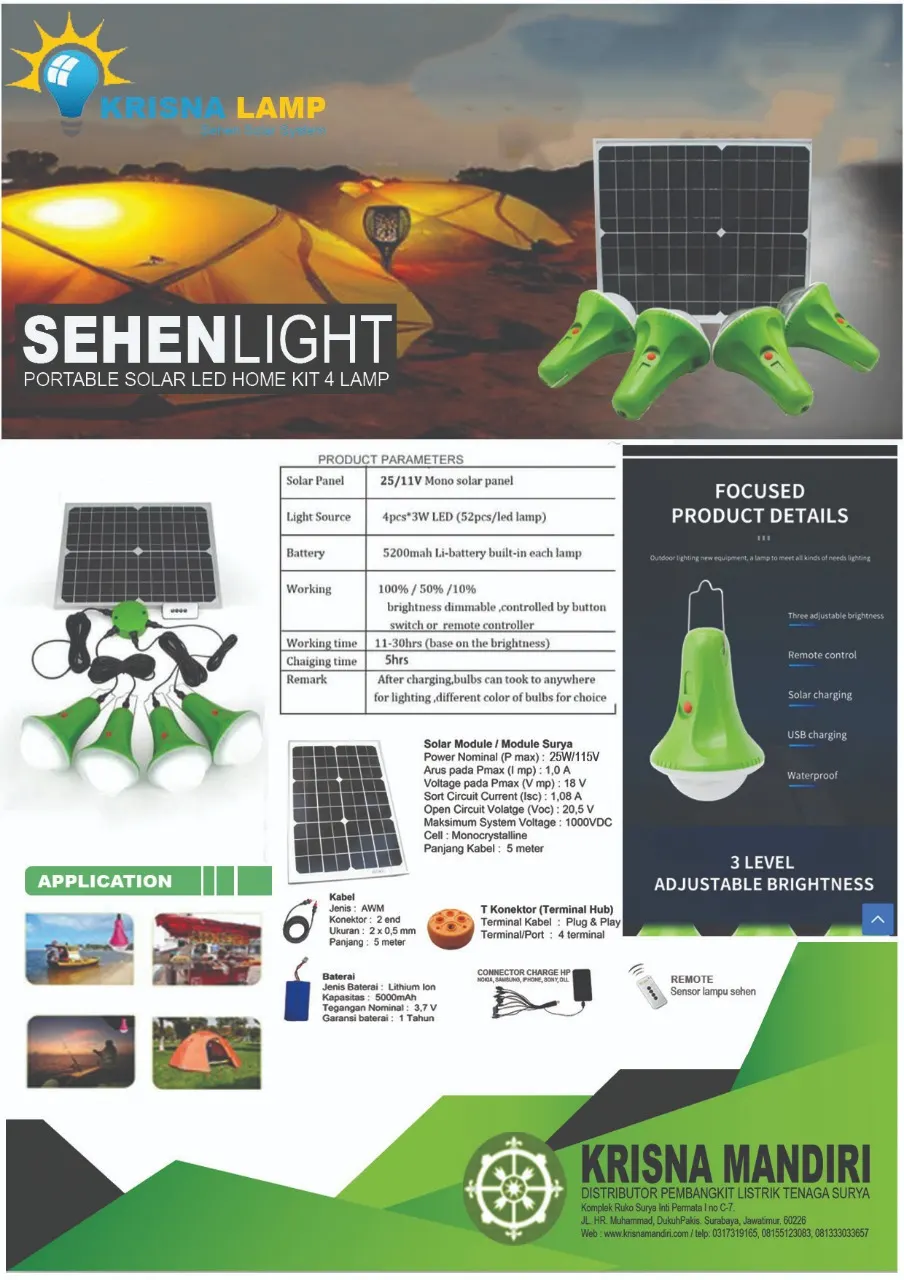 LAMPU SEHEN 30 WP - 4 BOLAM LAMPU & Charger HP All in 1