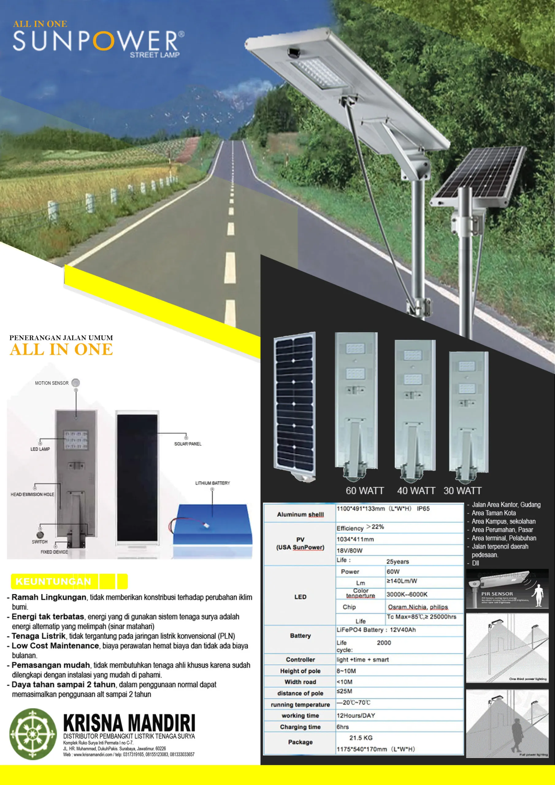 PJU All In One Sistem 60 Watt Lithium Battery