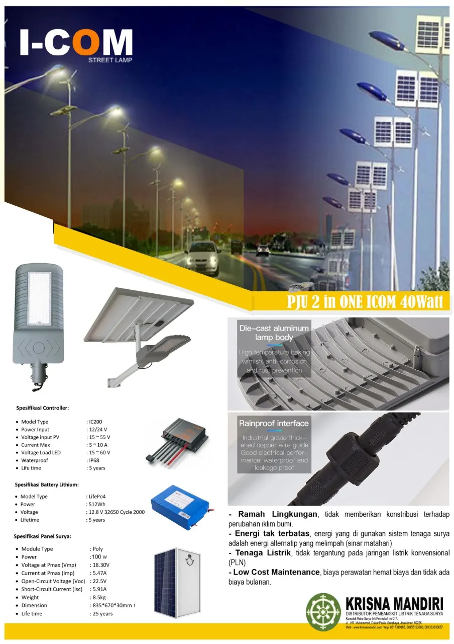 PJU Tenaga Surya 2 in 1 I-COM 40 Watt