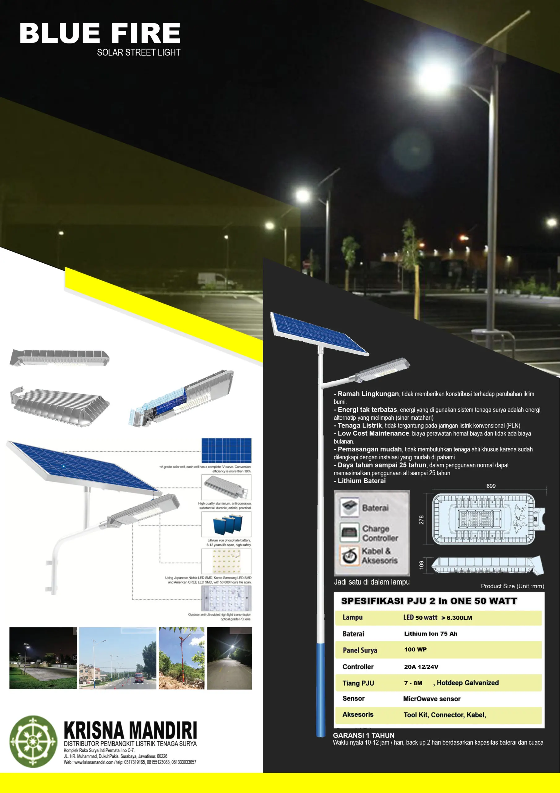 PJU Tenaga Surya 2 In 1 BLUEFIRE 50 Watt