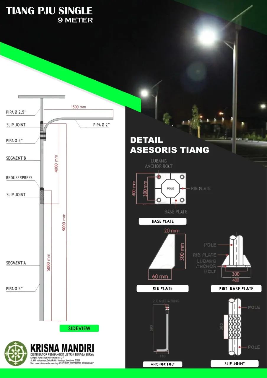 Tiang PJU Tenaga Surya Octagonal 9 Meter