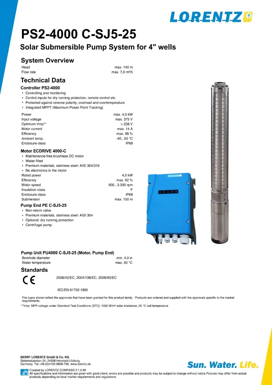 Pompa Air LORENTZ PS 4000 C-SJ 5-25