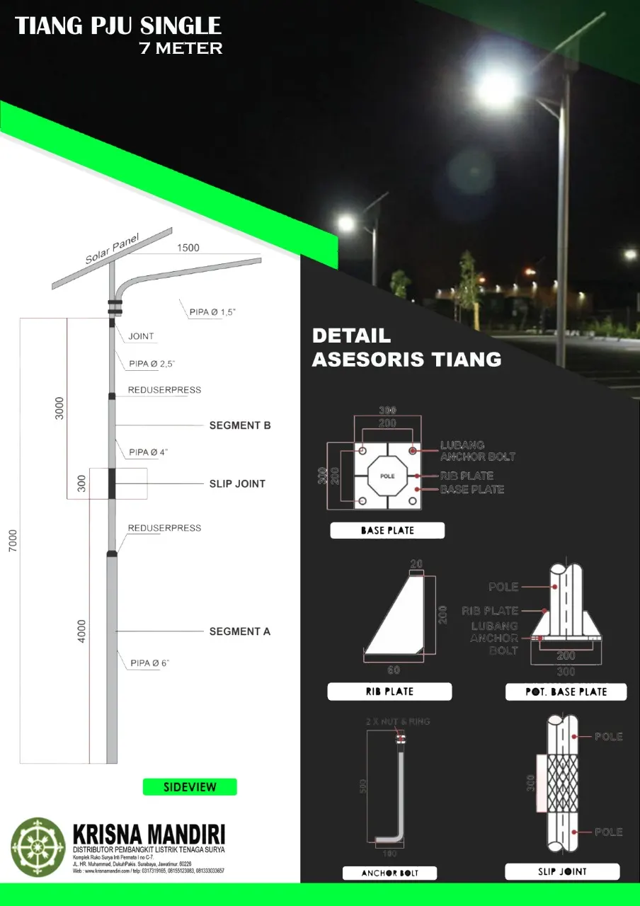 Tiang PJU Tenaga Surya Octagonal 7 Meter